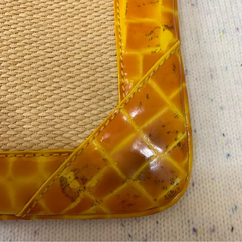 Tory Burch Yellow & Natural Raffia Envelope Crossbody